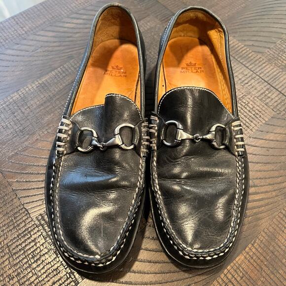Peter Millar black leather horsebit driving loafers 9 Men main image 7